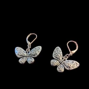 Silver Tone Filigree Style Butterfly Earrings
